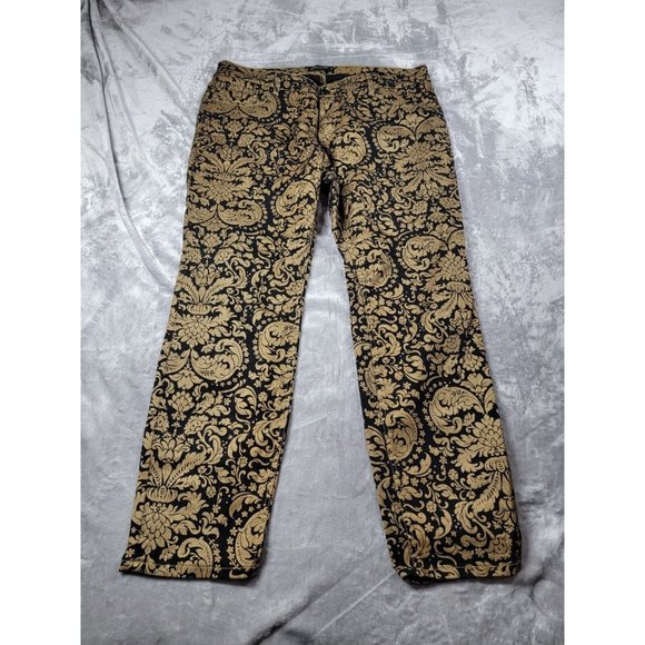 SEVEN 7 FOR ALL‎ MANKIND Black Gold Paisley Skinny Jeans Size 38x29 - Picture 1 of 8